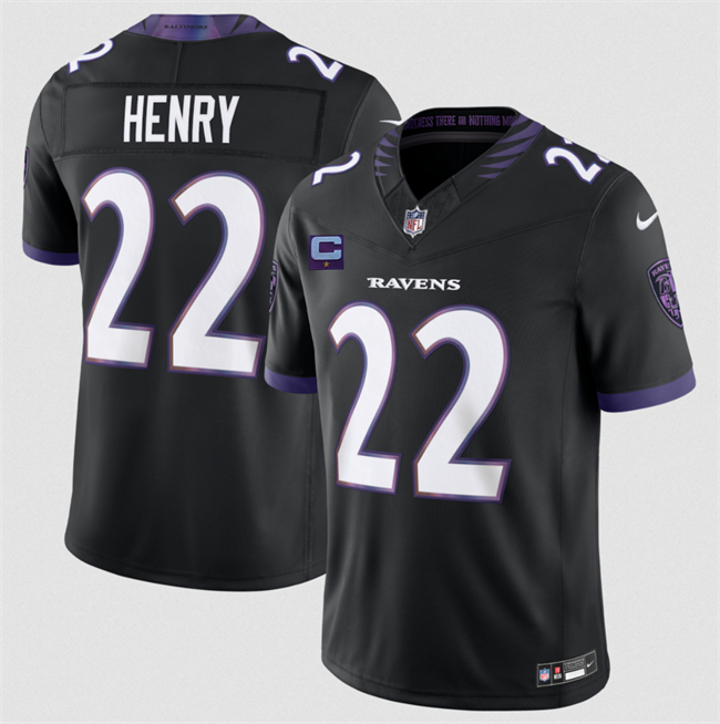 Men's Black Baltimore Ravens #22 Derrick Henry 2026 With 1-Star C Patch F.U.S.E. Alternate Vapor Stitched Limited Football Jersey